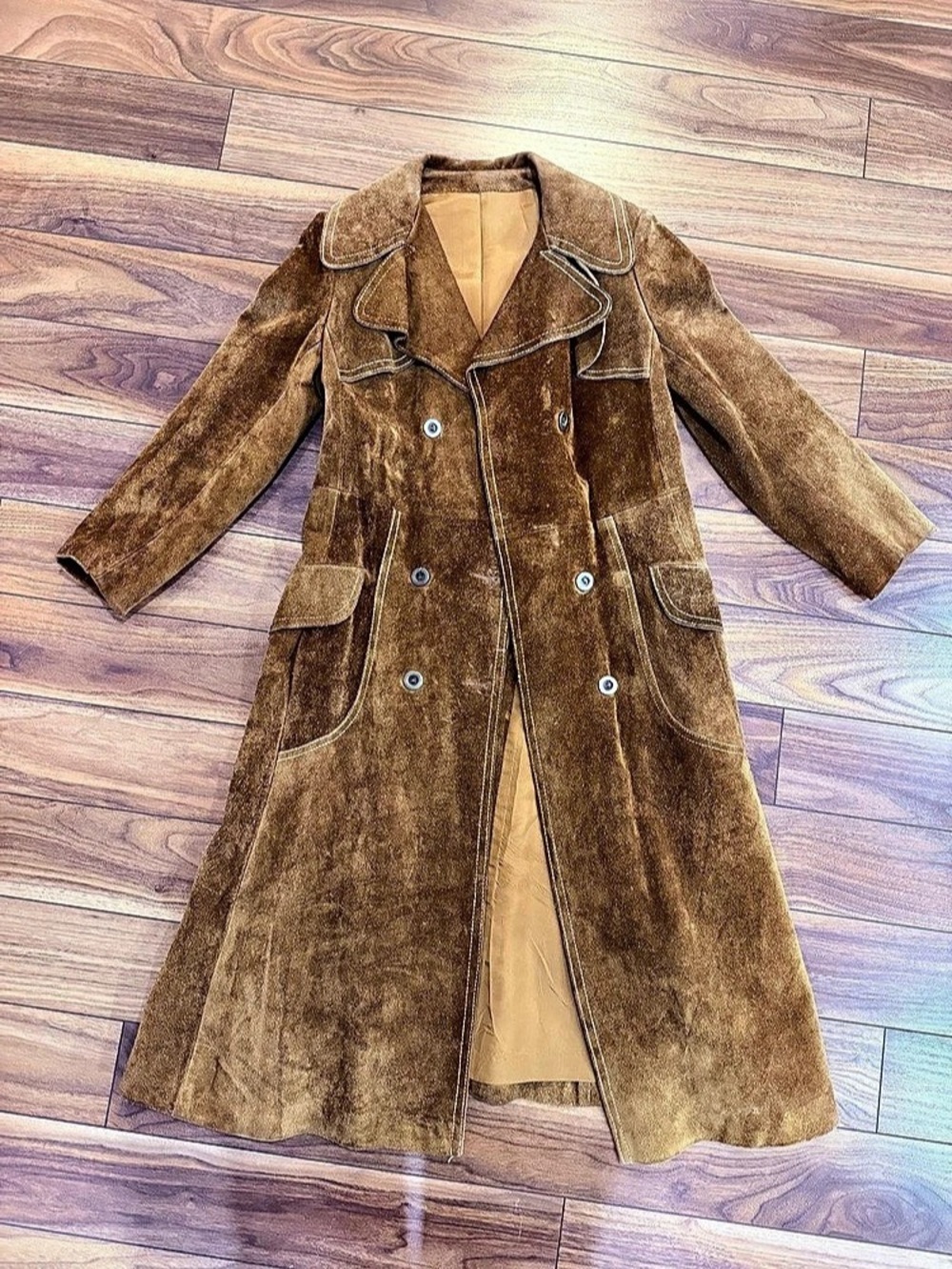 Vintage Brown Suede Duster Coat